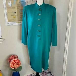 VINTAGE "SHOMI" GREEN 100% SILK DRESS SZ 10